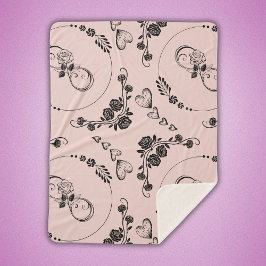 Cobertor Sherpa Corações Negros Simples, Floral, Infinito a Rosa |