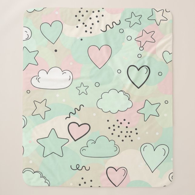 Cobertor Sherpa Corações Pastéis e Nuvens Sonho em Aquarela (9) (Frente)