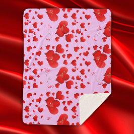 Cobertor Sherpa Corações Vermelhos Iniciais Infinitos Monograma em