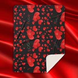 Cobertor Sherpa Corações Vermelhos Iniciais Infinitos Monograma em