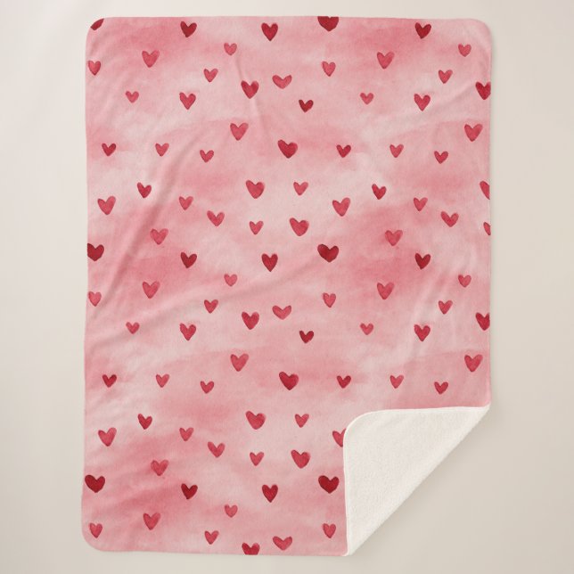 Cobertor Sherpa Corações Vermelhos Rosa Amor   (Frente)