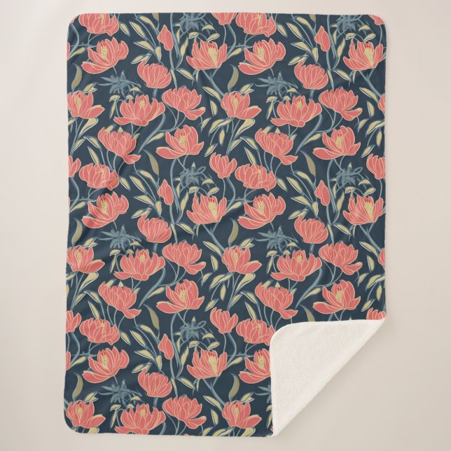 Cobertor Sherpa Coral Breeze Floral (Frente)