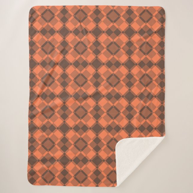 Cobertor Sherpa Coral Brown Checker Argyle Pattern (Frente)