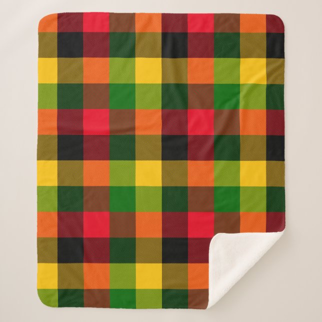 Cobertor Sherpa Cores Africanas Rasta Reggae Xadrez Padrão Design (Frente)