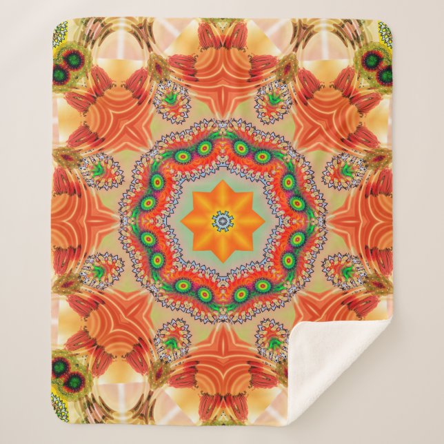 Cobertor Sherpa Cores de energia vibrantes: design de mandala. (Frente)