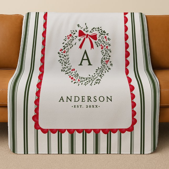 Cobertor Sherpa Coroa de Natal Personalizada Preppy com Monograma  (Criador carregado)