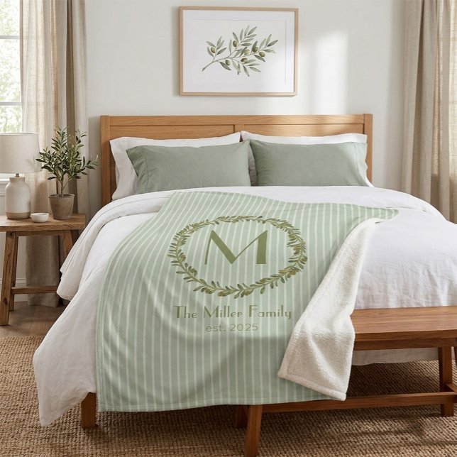 Cobertor Sherpa Coroa de Oliveira Personalizada com Monograma (Criador carregado)