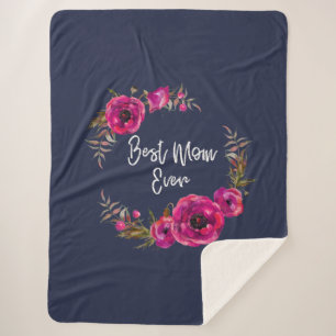 Cobertor Sherpa Coroa Floral Rosa Fúcsia Papoulas Melhor Mãe do Mu