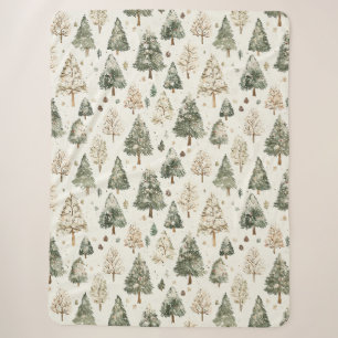 Cobertor Sherpa Coroas de Árvores de Natal Verde Creme