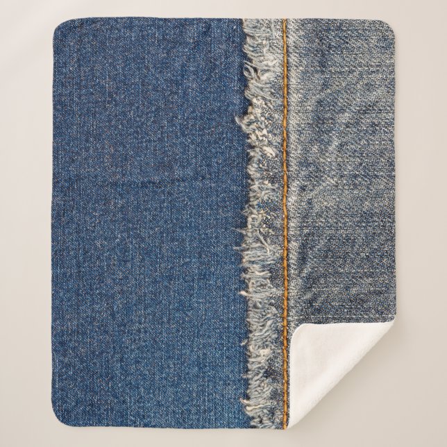 Cobertor Sherpa Cortina Laranja, Patch Duplo De Denim. (Frente)