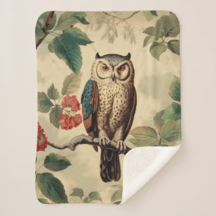 Cobertor Sherpa Coruja Botânica Vintage na Floresta