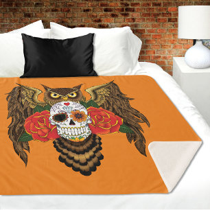 Cobertor Sherpa Coruja de Rosas de crânio