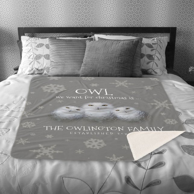 Cobertor Sherpa Coruja Engraçada Que Queremos para o Natal... Snow (Funny Owl We Want for Christmas Snowy Owls Family Sherpa Fleece Blanket Cover Photo.)