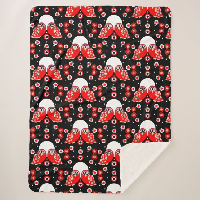 Cobertor Sherpa Coruja Escandinava Folheto de Arte Folheada (Frente)