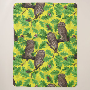 Cobertor Sherpa Corujas na Floresta em amarelo limão