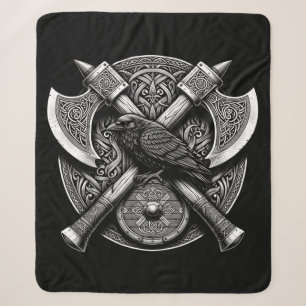 Cobertor Sherpa Corvo e Machados – Arte da Parede de Escudos do Gu
