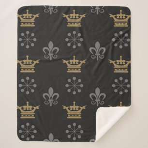 Cobertor Sherpa Corvos de ouro no Papel de parede preto, padrão se