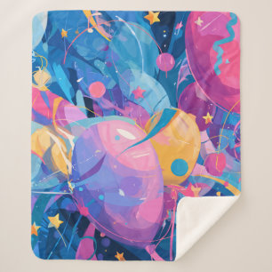 Cobertor Sherpa Cosmic Celebration: Abstract Floating Orbs and Sta