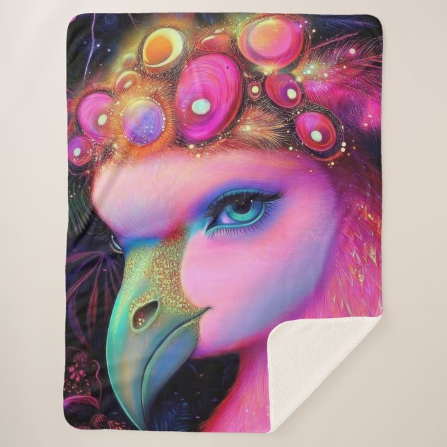 Cobertor Sherpa Cosmic Flamingo Queen (Frente)