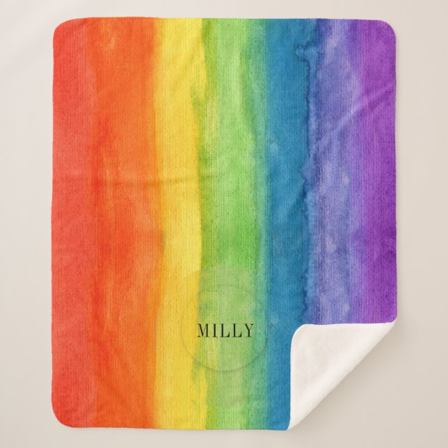 Cobertor Sherpa Costume Arco-Íris Moderno com Aquarela (Frente)