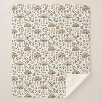 Cobertor Sherpa Cottagecore Pastel Cream Fungi Seamless Pattern