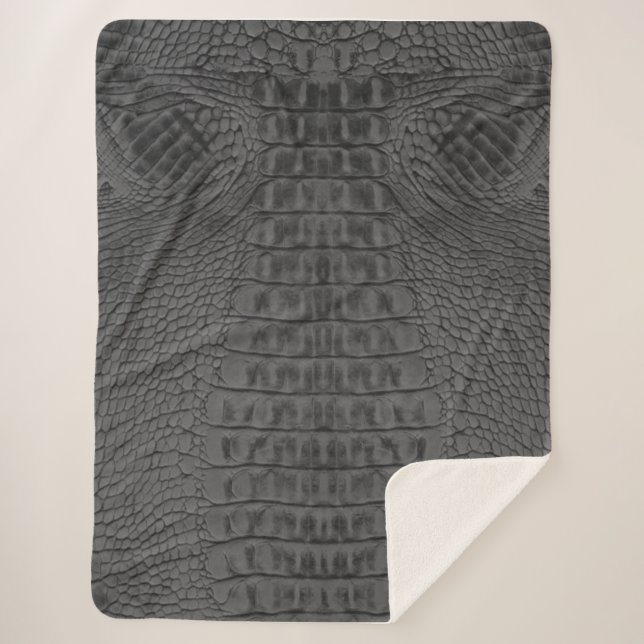 Cobertor Sherpa Couro-crocodilo preto  (Frente)