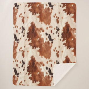 Cobertor Sherpa Couro de Vaca Southwest Creme Marrom  