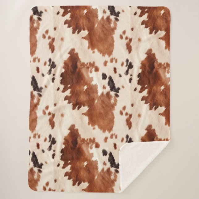 Cobertor Sherpa Couro de Vaca Southwest Creme Marrom   (Frente)