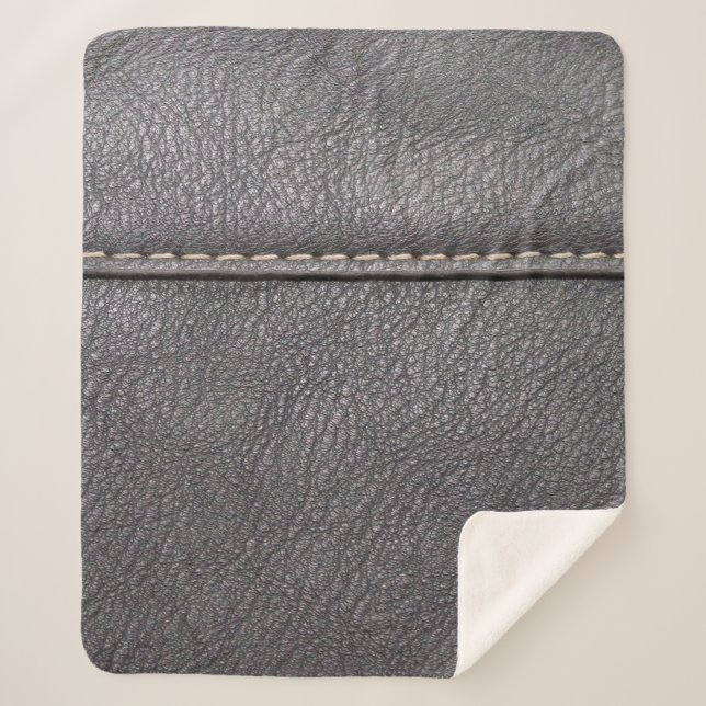 Cobertor Sherpa Couro preto, costurado com costura branca (Frente)