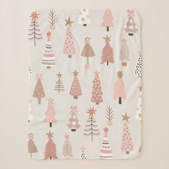 Cobertor Sherpa Couverture Sherpa Sapins de Noël Rose Scandinave (Frente)