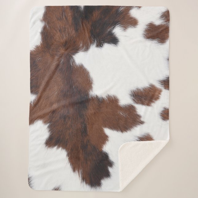 Cobertor Sherpa Cowhide Castanho Branco (Frente)
