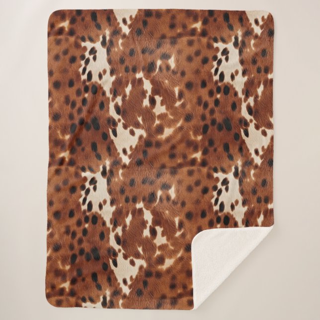 Cobertor Sherpa Cowhide Preto-Castanho Ocidental (Frente)