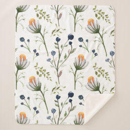 Cobertor Sherpa Cozy Botanical Watercolor Fleece Blanket