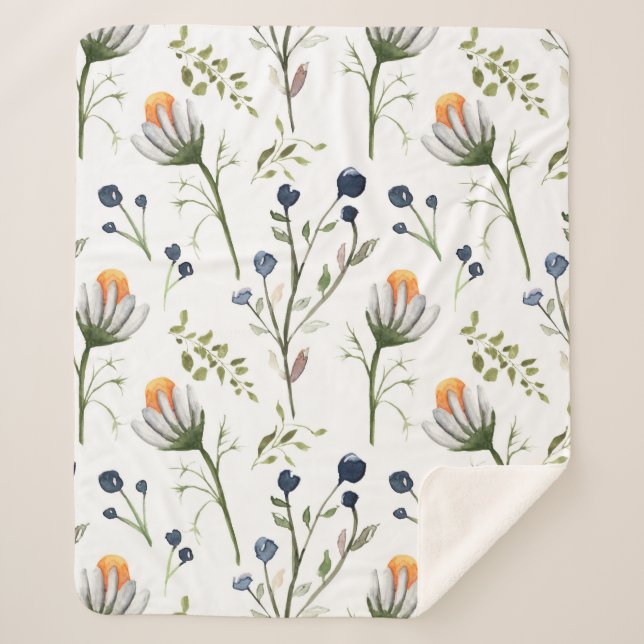 Cobertor Sherpa Cozy Botanical Watercolor Fleece Blanket (Frente)