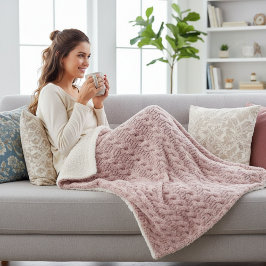 Cobertor Sherpa Cozy Dusty Rose Faux Cable Knit Pattern