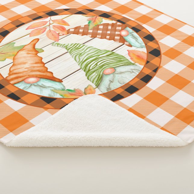 Cobertor Sherpa Cozy Pumpkin Buffalo Xadrez Gnomo Sherpa Blanket (3/4)