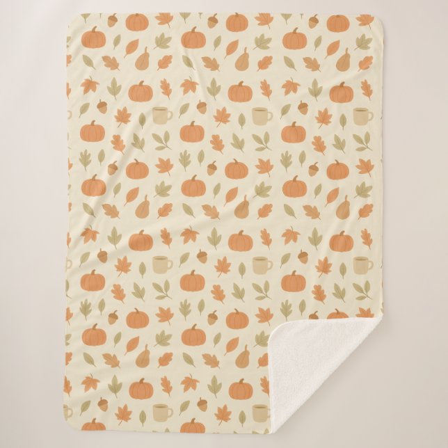Cobertor Sherpa Cozy Pumpkin Spice Autumn Seamless Patterno (Frente)