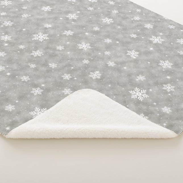 Cobertor Sherpa Cozy Silver Glitter Stars Snowflakes (3/4)
