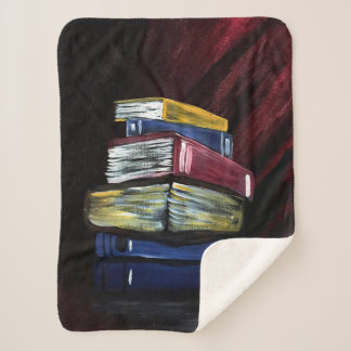 Cobertor Sherpa Cozy Stacked Books Painting Literary Reading