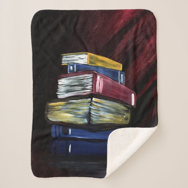 Cobertor Sherpa Cozy Stacked Books Painting Literary Reading (Frente)