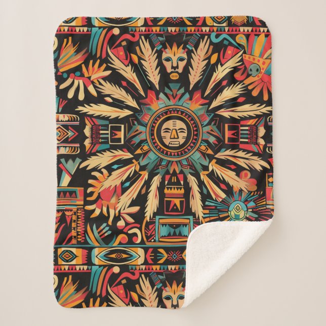 Cobertor Sherpa Cozy Teal "Aztec Dream" Plush Sherpa Blanket (Frente)