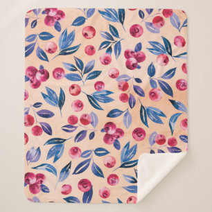 Cobertor Sherpa Cranberry Watercolor: Berries Selvagens Sem Costur