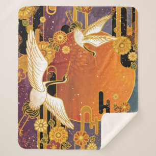 Cobertor Sherpa Crane Bird Chrysanthemum Padrão Japonês