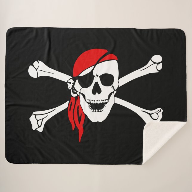 Cobertor Sherpa Crânio de Pirata e Crossbones (Frente (Horizontal))