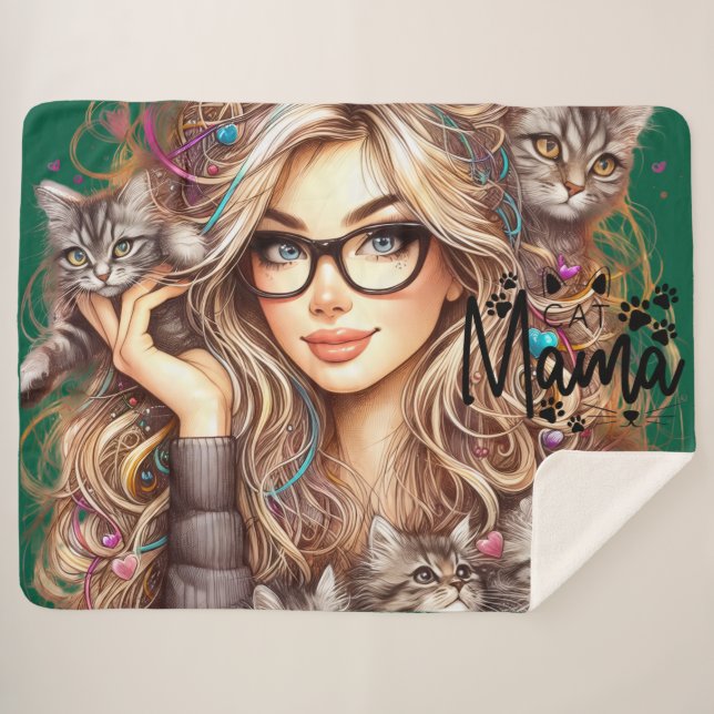 Cobertor Sherpa Crazy Cat Lady  (Frente (Horizontal))