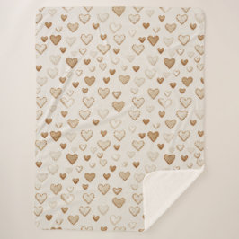 Cobertor Sherpa Cream & Brown Hearts Valentine's Day