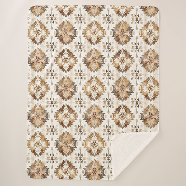 Cobertor Sherpa Cream Brown Native Tribal (Frente)