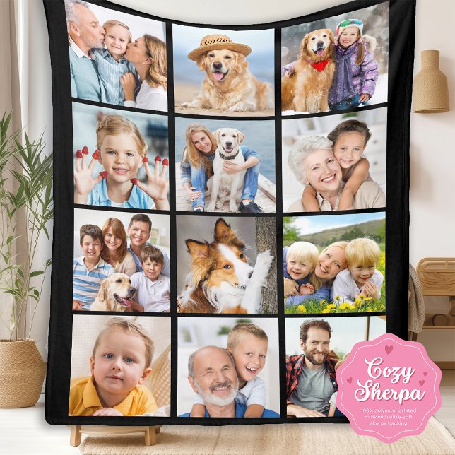 Cobertor Sherpa Create Your Family Photo Collage Simple 12 Picture (Criador carregado)