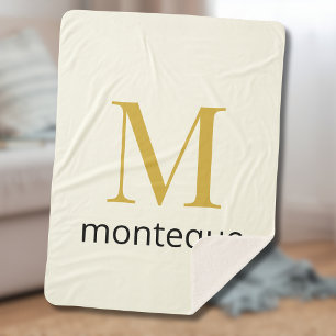 Cobertor Sherpa Creme Dourado Monograma Nome Personalizado Present
