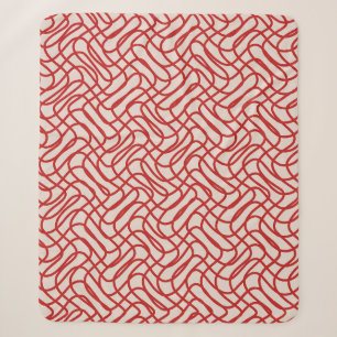 Cobertor Sherpa Creme E Padrão De Linha De Abstrato Vermelho